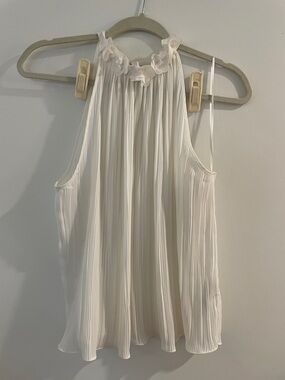 Zara Cream Pleated Halter Tank with Floral Neck